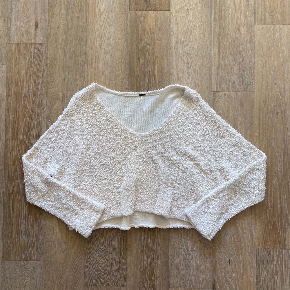 Free People Cropped Ivory Sweater Large